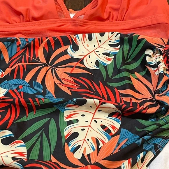 Bold Orange and Green One Piece Swimwear - Picture 5 of 9